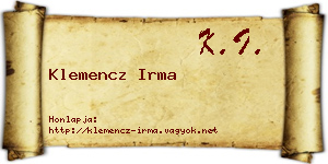 Klemencz Irma névjegykártya